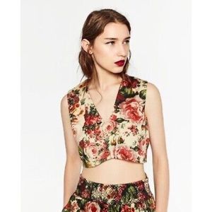 Zara Vest Floral Cropped V-neck Multicolor NWT